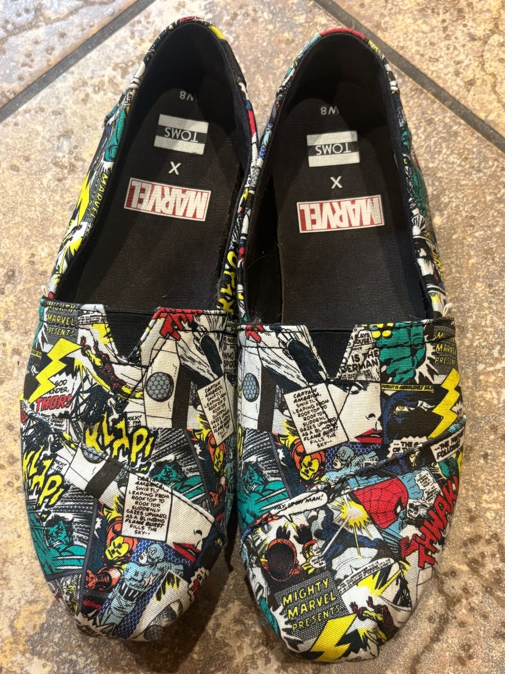 TOMS x Marvel Comic Print Classic Alpargata Slip On Shoes Women’s Size 8